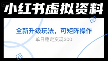 小红书虚拟资料全新升级玩法，可矩阵操作，单日稳定变现3张-网创资源
