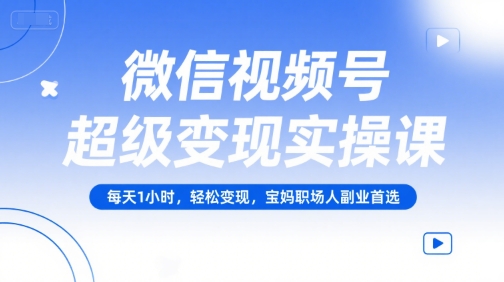 微信视频号超级变现实操课，每天1小时，轻松变现，宝妈职场人副业首选-网创资源