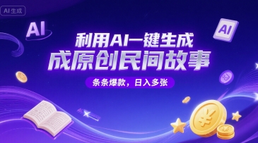 利用AI一键生成原创民间故事，无限制生成，条条爆款，日入多张-网创资源