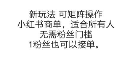 可矩阵操作，小红书商单新玩法，适合所有人，无需粉丝门槛，1粉丝也可以接单-网创资源