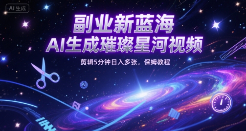 副业新蓝海，AI生成璀璨星河视频，剪辑5分钟日入多张，保姆教程-网创资源