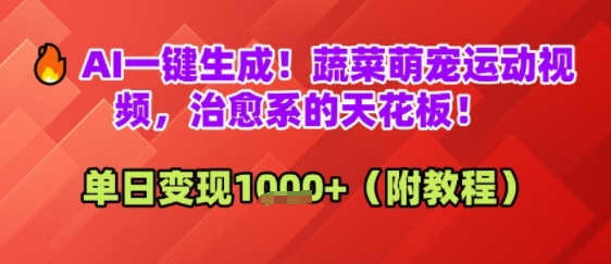 AI一键生成！蔬菜萌宠运动视频，治愈系的天花板！单日变现多张-网创资源