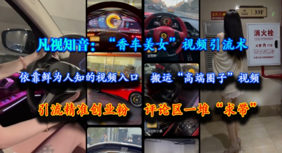 凡视知音：“香车美女”视频引流术，依靠鲜为人知的视频入口，搬运“高端圈子”视频，引流精准创业粉，评论区一堆“求带”-网创资源