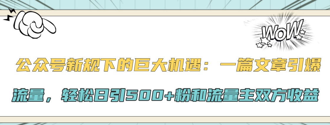 公众号新规下的巨大机遇：一篇文章引爆流量，轻松日引500+粉和流量主双方收益-网创资源