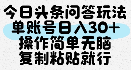 今日头条问答玩法，单账号日入30+，操作简单无脑复制粘贴就行[db:副标题]-网创资源