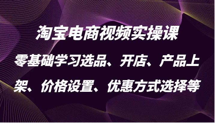 淘宝电商视频实操课，零基础学习选品、开店、产品上架、价格设置、优惠方式选择等-网创资源