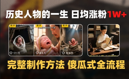 历史人物的一生 日均涨粉1W+，完整制作方法 傻瓜式全流程-网创资源
