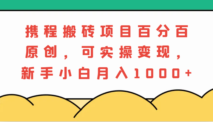 携程搬砖项目，百分百原创，可实操变现，新手小白月入1000+-网创资源