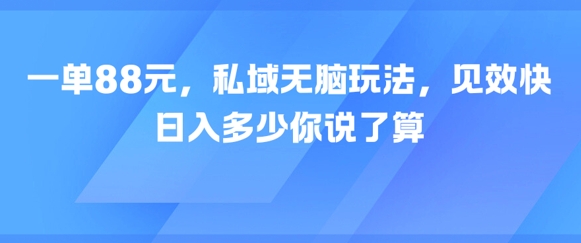 一单88元，私域无脑玩法，见效快，日入多少你说了算-网创资源