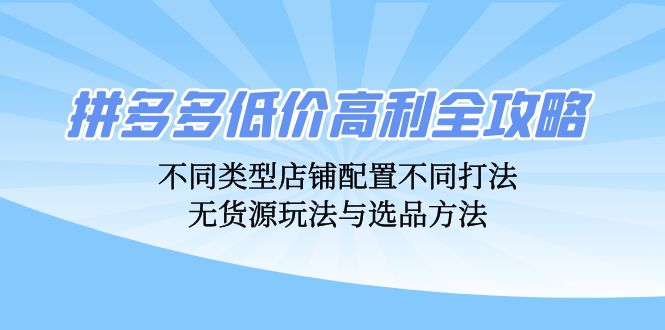 拼多多低价高利全攻略：不同类型店铺配置不同打法，无货源玩法与选品方法-网创资源