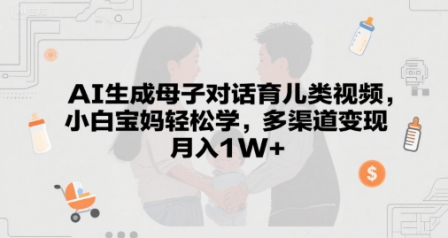 AI生成母子对话育儿类视频，小白宝妈轻松学，多渠道变现，月入1W+-网创资源
