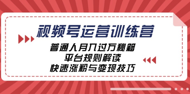 视频号运营训练营：普通人月入过万秘籍，平台规则解读，快速涨粉与变现-网创资源