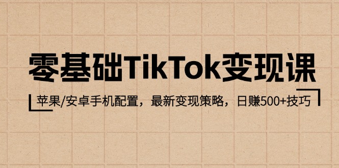 零基础TikTok变现课：苹果/安卓手机配置，最新变现策略，日赚500+技巧-网创资源