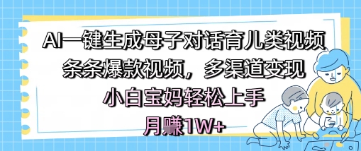 AI一键生成母子对话育儿类视频，条条爆款视频，多渠道变现，小白宝妈轻松上手，月入1W+-网创资源