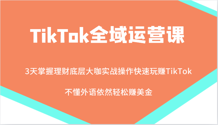 TikTok全域运营课，大咖实战操作快速玩赚TikTok，不懂外语依然轻松赚美金！-网创资源