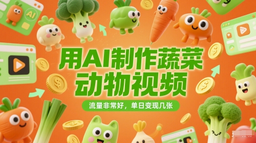 用AI制作蔬菜动物视频，流量非常好，单日变现几张-网创资源