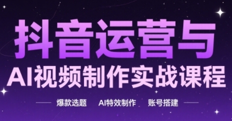 抖音运营与AI视频制作实战课程，爆款选题-AI特效制作-账号搭建-网创资源