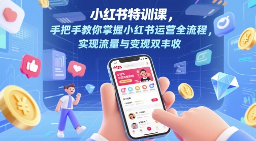 小红书特训课，手把手教你掌握小红书运营全流程，实现流量与变现双丰收-网创资源