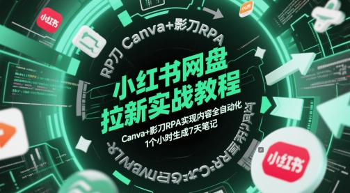 小红书网盘拉新实战教程，Canva+影刀RPA实现内容全自动化，1个小时生成7天笔记-网创资源
