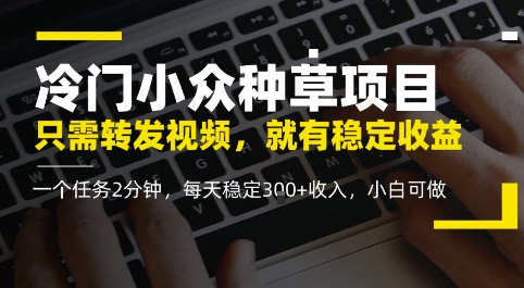 冷门小众种草项目，只需转发视频，每天就有稳定收益，无门槛，每天稳定3张+收入，小白可做-网创资源