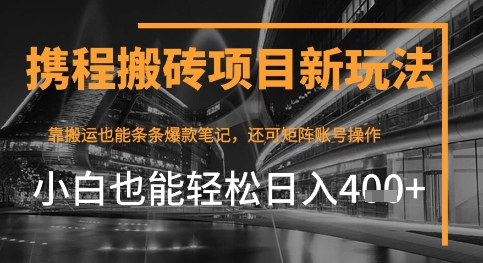 携程最新搬砖变现项目，靠搬运爆款笔记，小白也能日入4张+，后续还可实现矩阵收益-网创资源