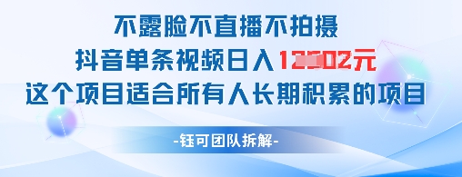 不露脸不直播不拍摄抖音单条视频日入1k+这个项目适合所有人长期积累的项目-网创资源