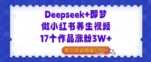 Deepseek+即梦做小红书养生视频17个作品涨粉3W+单日收益几张-网创资源