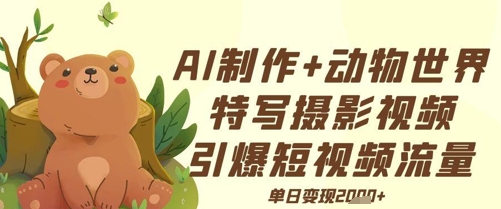 AI制作动物世界特写摄影视频+引爆短视频流量+单日变现多张-网创资源