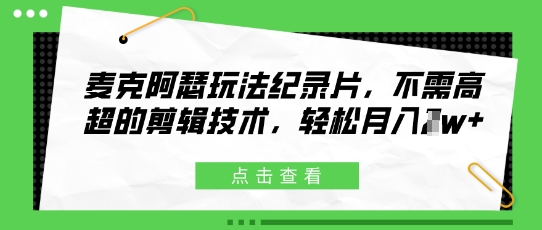 麦克阿瑟玩法纪录片，不需高超的剪辑技术，轻松月入1w+-网创资源