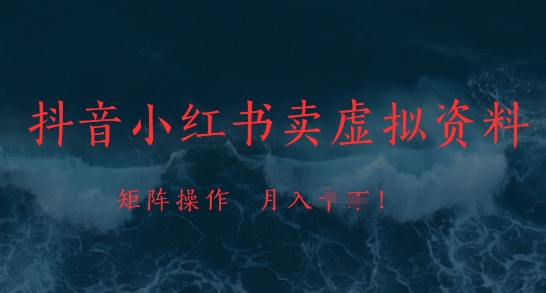 抖音小红书卖虚拟资料，市场需求一直存在，矩阵操作，月入1w+-网创资源