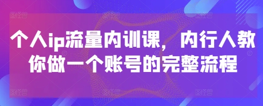 个人ip流量内训课，内行人教你做一个账号的完整流程-网创资源