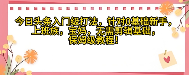 今日头条入门级打法，针对宝妈，上班族，0基础新手的保姆级课程-网创资源