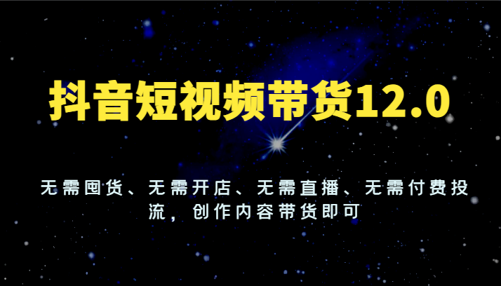 抖音短视频带货12.0，无需囤货、无需开店、无需直播、无需付费投流，创作内容带货即可-网创资源