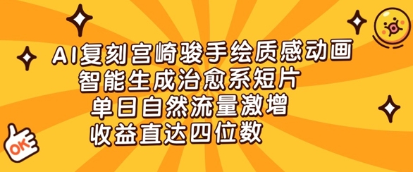 AI复刻宫崎骏手绘质感动画，智能生成治愈系短片，单日自然流量激增，收益直达四位数-网创资源
