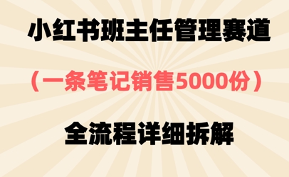 小红书班主任管理赛道，一套资料卖了5000份，全流程详细拆解-网创资源