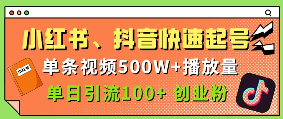 小红书、抖音、快手快速起号，单条视频500w播放量，单日引流100+创业粉-网创资源