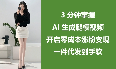 3分钟掌握AI生成腿模视频，开启零成本涨粉变现，一件代发到手软-网创资源