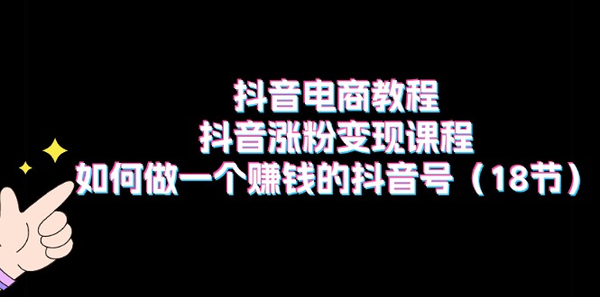 抖音直播带货实例教程：抖音涨粉转现课程内容：如何做一个挣钱的抖音帐号（18节）-网创资源