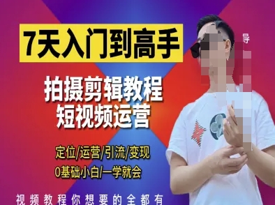 7天入门到高手，短视频剪辑运营高手课，定位 运营 引|流 变现，0基础小白一学就会-网创资源
