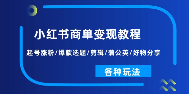 小红书商单变现教程：起号涨粉/爆款选题/剪辑/蒲公英/好物分享/各种玩法-网创资源
