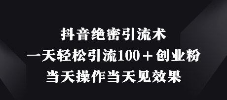 抖音绝密引流术，一天轻松引流100+创业粉，当天操作当天见效果-网创资源