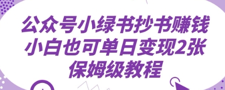 公众号小绿书抄书挣钱，小白也可单日变现2张，保姆级教程-网创资源