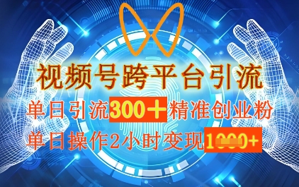 视频号跨平台引流，单日操作2小时，单日引流300+精准创业粉，单日变现数张-网创资源