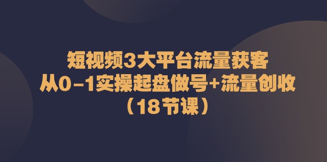 短视频3大平台流量获客：从0-1实操起盘做号+流量创收（18节课）-网创资源
