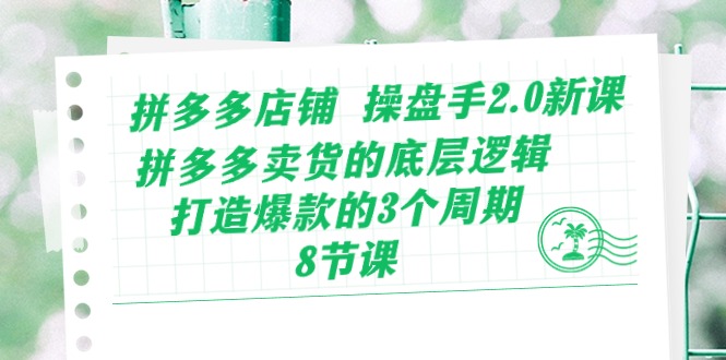 拼多多店铺操盘手2.0新课，拼多多卖货的底层逻辑，打造爆款的3个周期（8节）-网创资源
