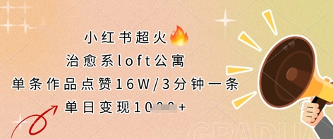 小红书超火的治愈系loft公寓，单条作品点赞16W，3分钟一条，单日变现数张-网创资源