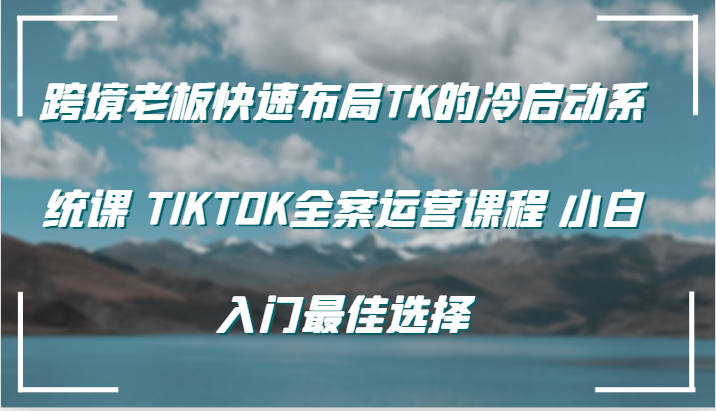 跨境老板快速布局TK的冷启动系统课 TIKTOK全案运营课程 小白入门最佳选择-网创资源