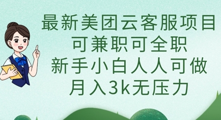 最新美团云客服项目，可兼职可全职，新手小白人人可做，月入3k无压力-网创资源