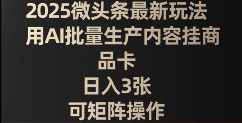2025微头条最新玩法，用AI批量生产内容挂商品卡，日入3张，可矩阵操作-网创资源