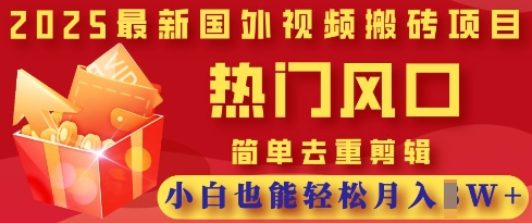 2025最新视频搬砖项目，热门风口，简单去重剪辑，小白也能轻松月入过W-网创资源